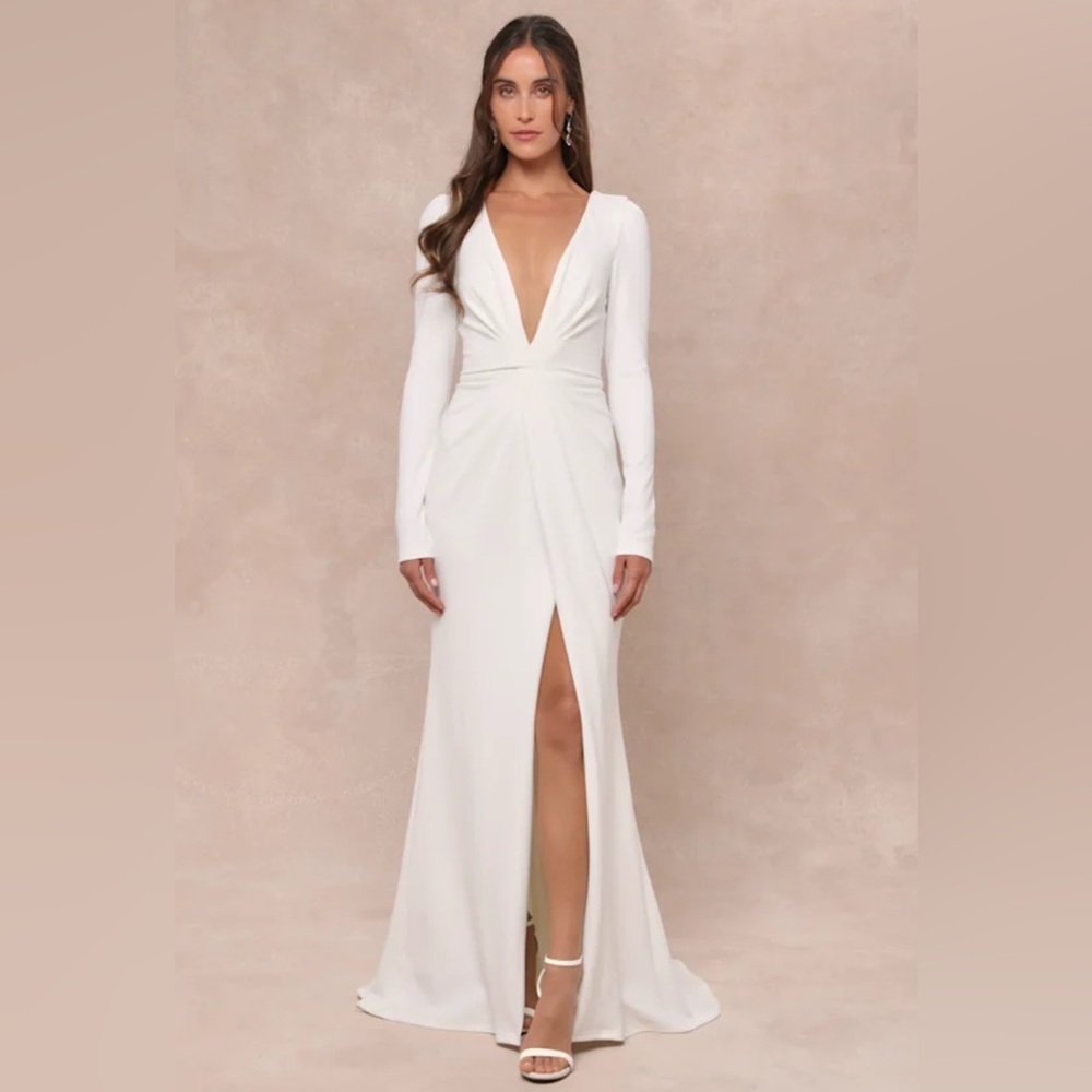 Lulus Stunning Romance White Long Sleeve‎ Mermaid Maxi Dress Size Medium